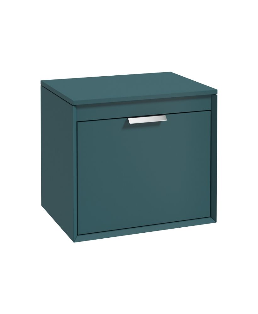 Fjord Wall Hung 60Cm Two Drawer Countertop Unit Matt Ocean Blue-Brushed Chrome Handle
