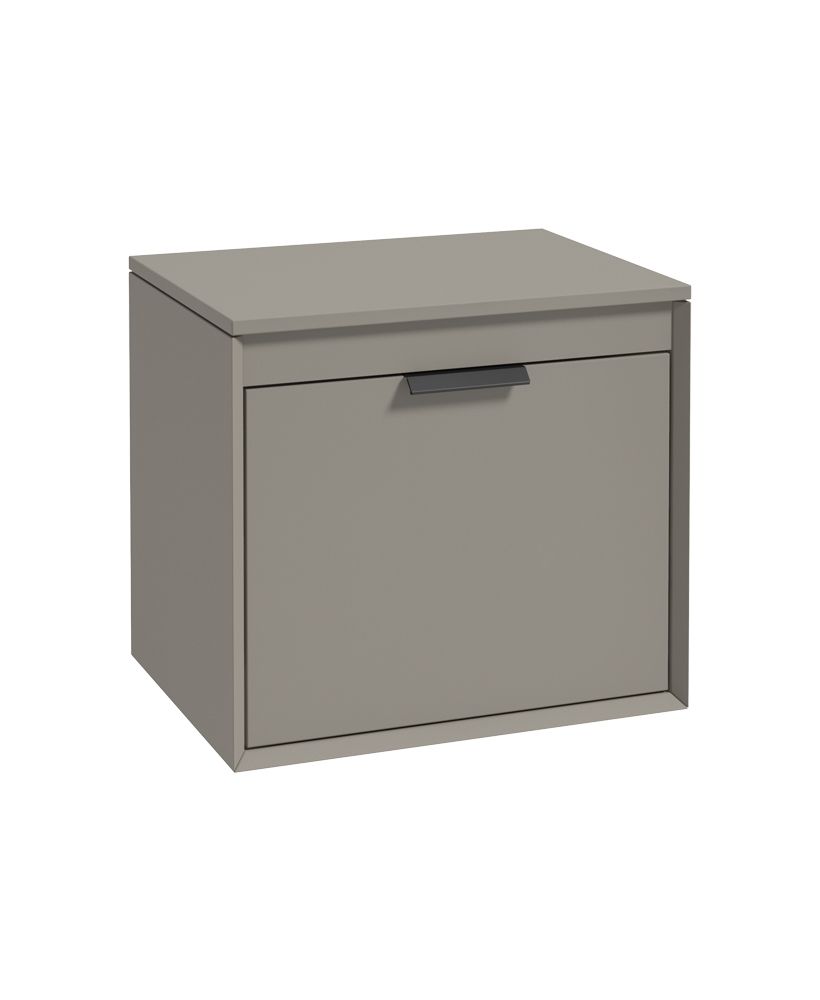 Fjord Wall Hung 60Cm Two Drawer Countertop Unit Matt Khaki-Matt Black Handle