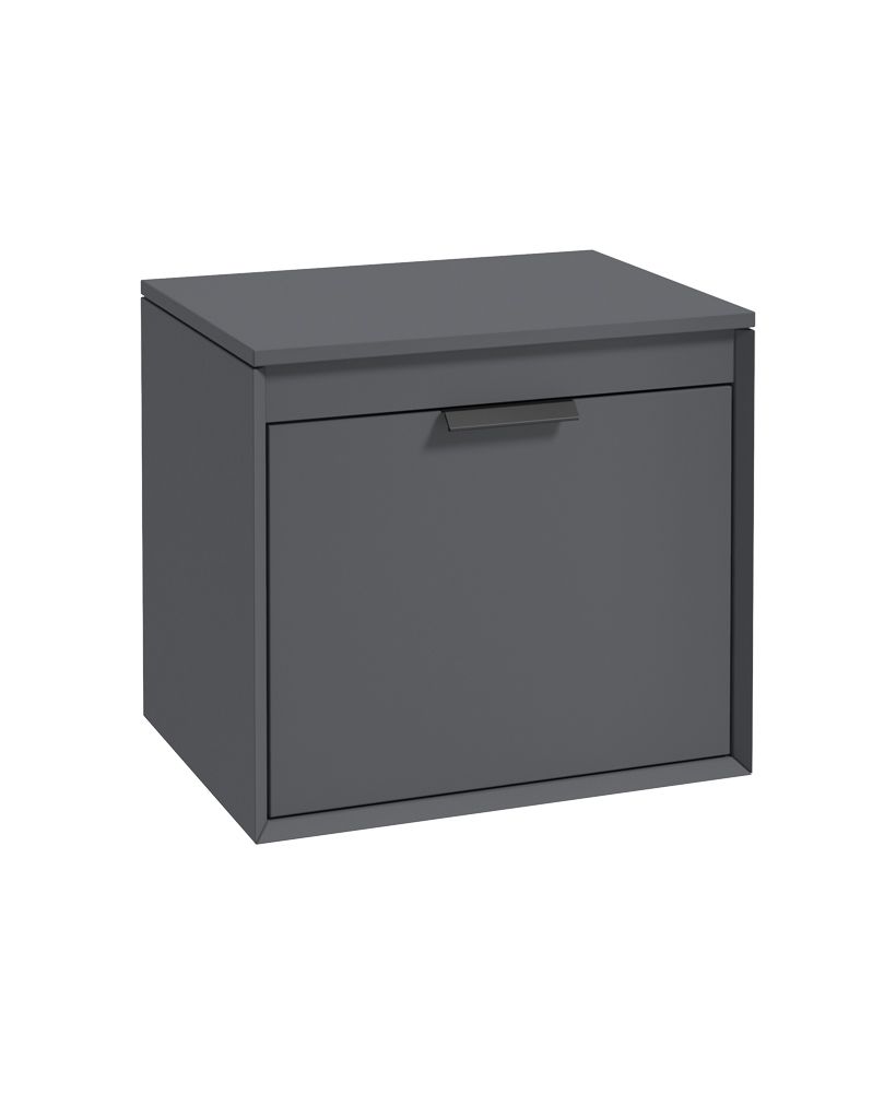 Fjord Wall Hung 60Cm Two Drawer Countertop Unit Matt Midnight Grey-Matt Black Handle