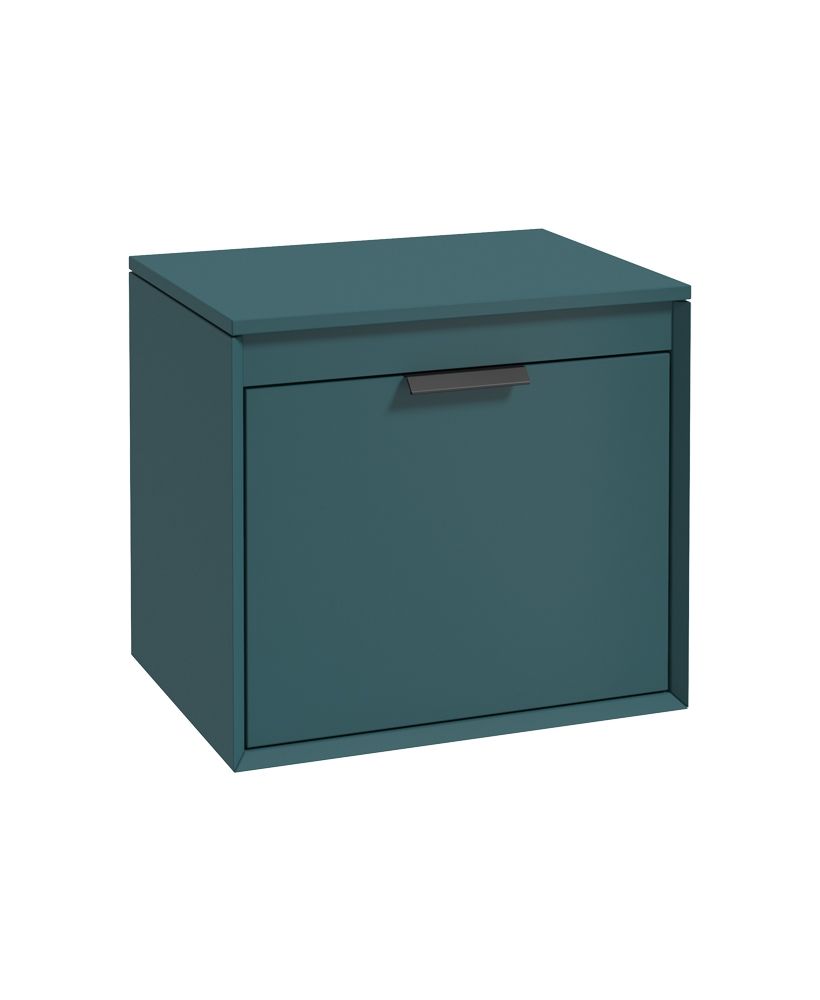 Fjord Wall Hung 60Cm Two Drawer Countertop Unit Matt Ocean Blue-Matt Black Handle