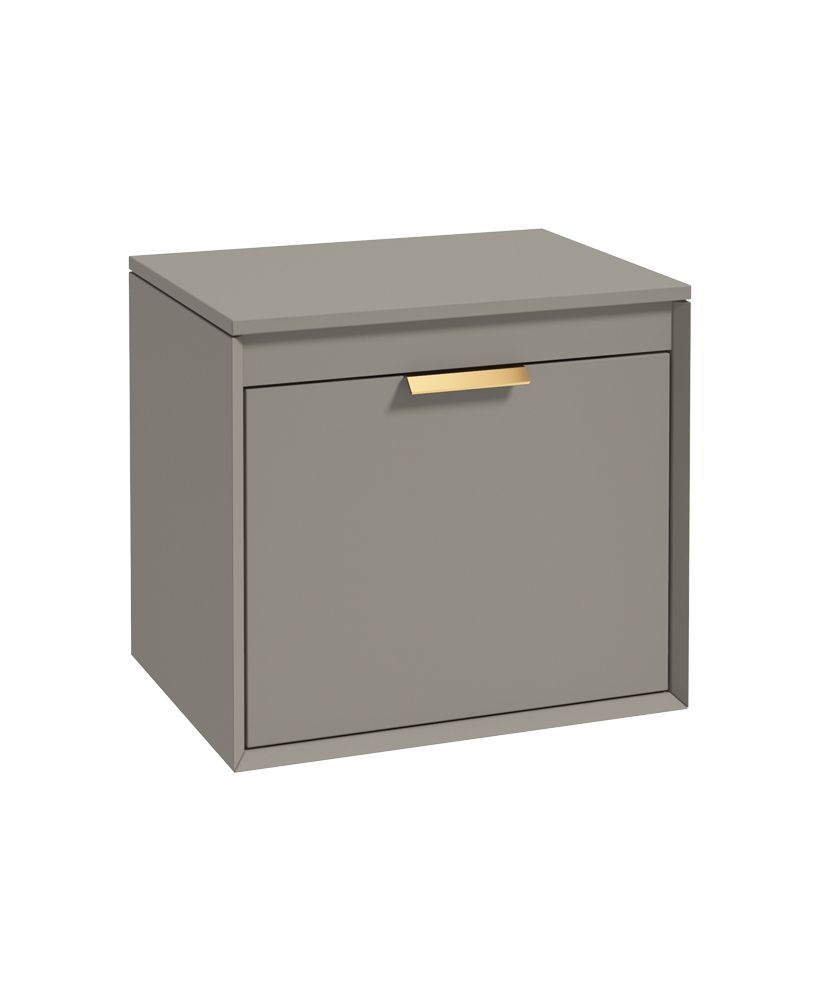 Fjord Wall Hung 60Cm Two Drawer Countertop Unit Matt Khaki-Brushed Gold Handle