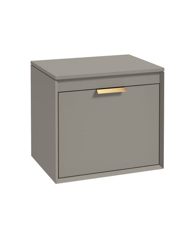 Fjord Wall Hung 60Cm Two Drawer Countertop Unit Matt Khaki-Brushed Gold Handle