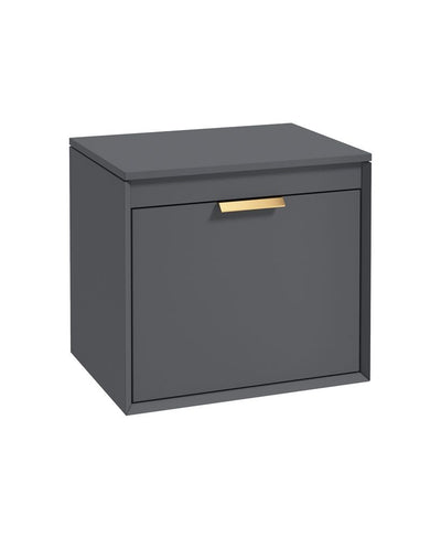 Fjord Wall Hung 60Cm Two Drawer Countertop Unit Matt Midnight Grey-Brushed Gold Handle