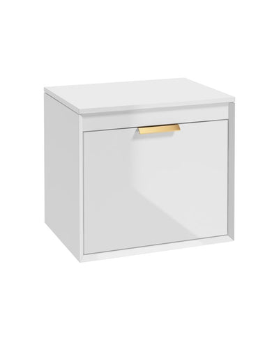 Fjord Wall Hung 60Cm Two Drawer Countertop Unit Gloss White-Brushed Gold Handle