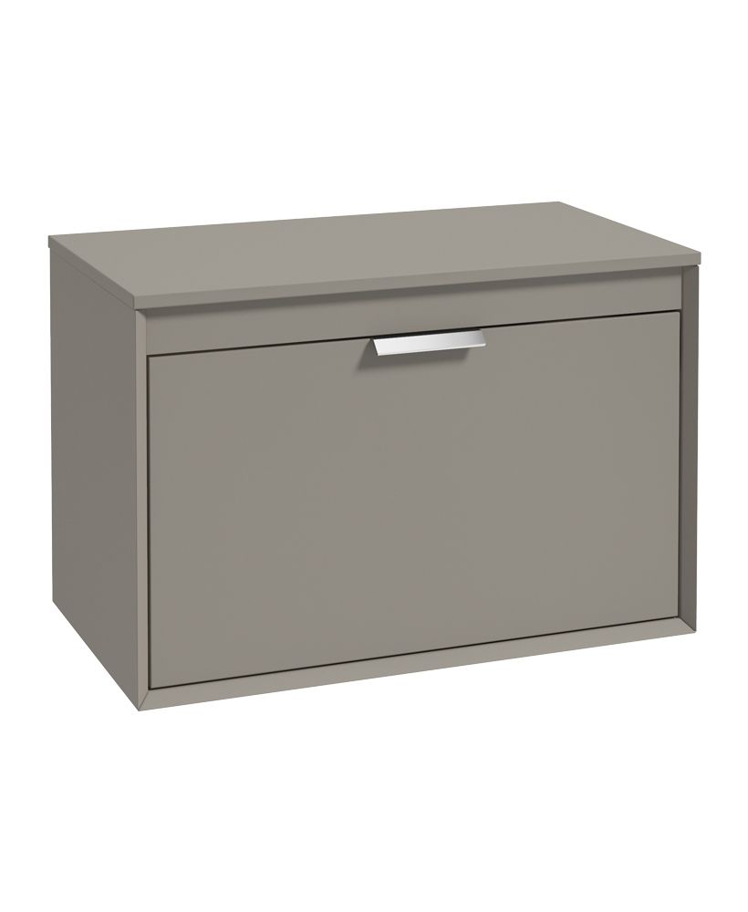 Fjord Wall Hung 80Cm Two Drawer Countertop Unit Matt Khaki-Brushed Chrome Handle