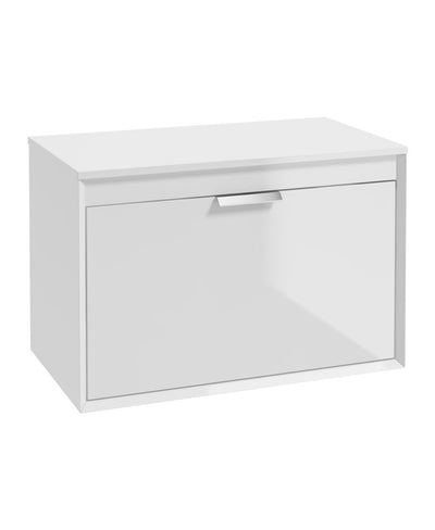 Fjord Wall Hung 80Cm Two Drawer Countertop Unit Gloss White-Brushed Chrome Handle