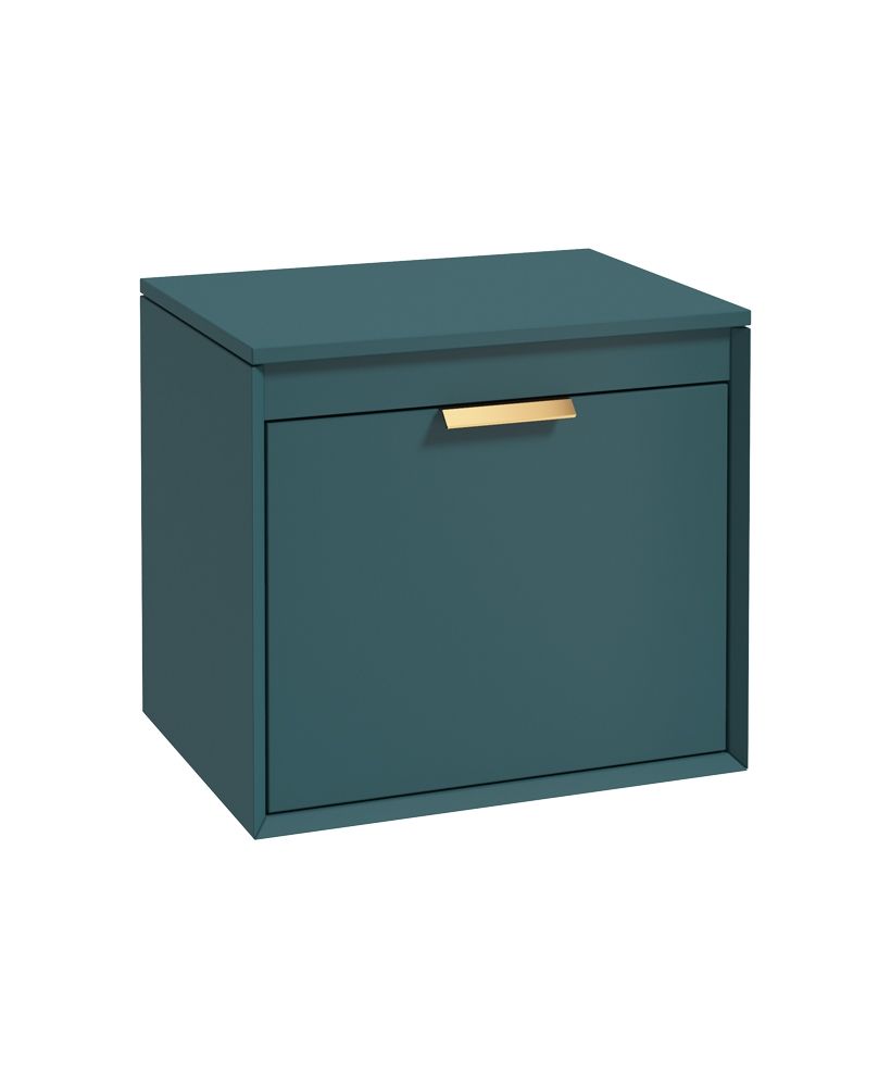 Fjord Wall Hung 60Cm Two Drawer Countertop Unit Matt Ocean Blue-Brushed Gold Handle