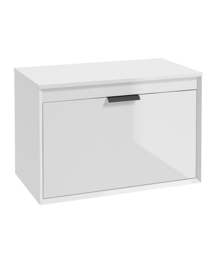 Fjord Wall Hung 80Cm Two Drawer Countertop Unit Gloss White-Matt Black Handle