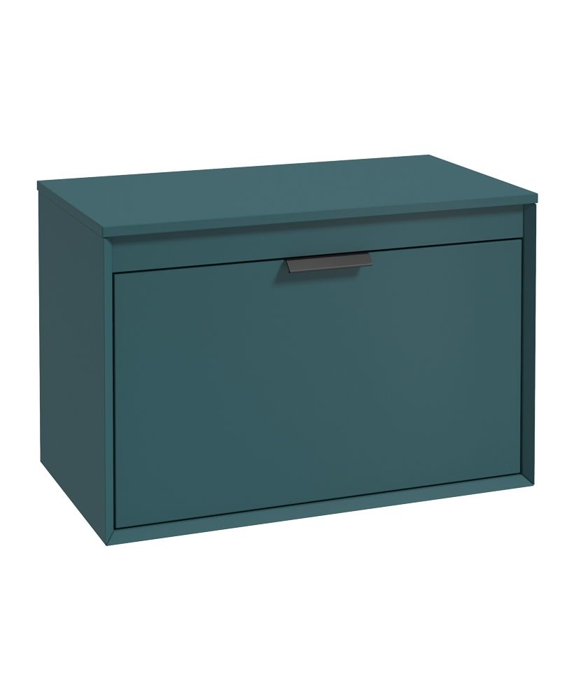 Fjord Wall Hung 80Cm Two Drawer Countertop Unit Matt Ocean Blue-Matt Black Handle