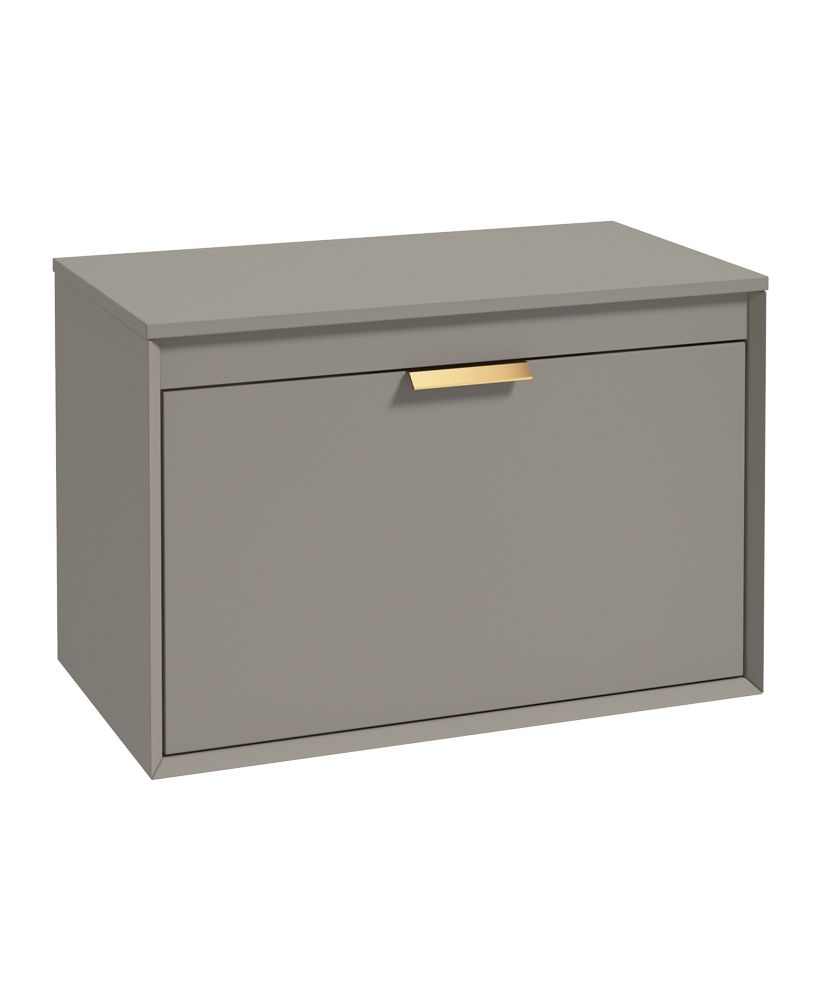 Fjord Wall Hung 80Cm Two Drawer Countertop Unit Matt Khaki-Brushed Gold Handle
