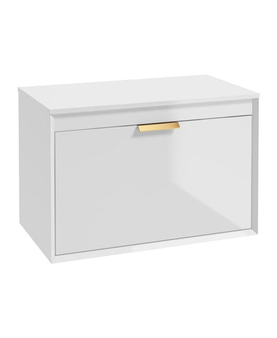 Fjord Wall Hung 80Cm Two Drawer Countertop Unit Gloss White-Brushed Gold Handle