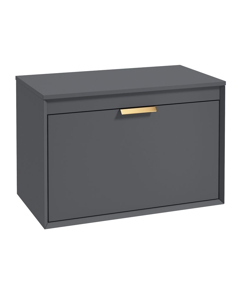 Fjord Wall Hung 80Cm Two Drawer Countertop Unit Matt Midnight Grey-Brushed Gold Handle
