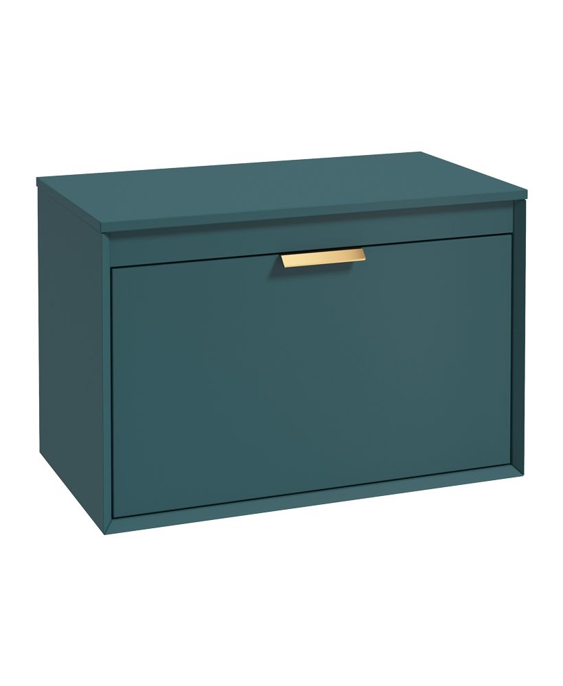 Fjord Wall Hung 80Cm Two Drawer Countertop Unit Matt Ocean Blue-Brushed Gold Handle