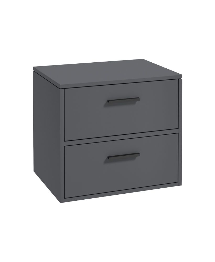 Finland Wall Hung 60Cm Two Drawer Countertop Unit Matt Midnight Grey-Black Handles