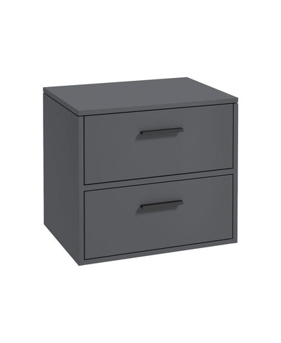 Finland Wall Hung 60Cm Two Drawer Countertop Unit Matt Midnight Grey-Black Handles