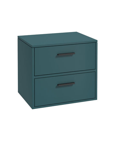 Finland Wall Hung 60Cm Two Drawer Countertop Unit Matt Ocean Blue-Black Handles
