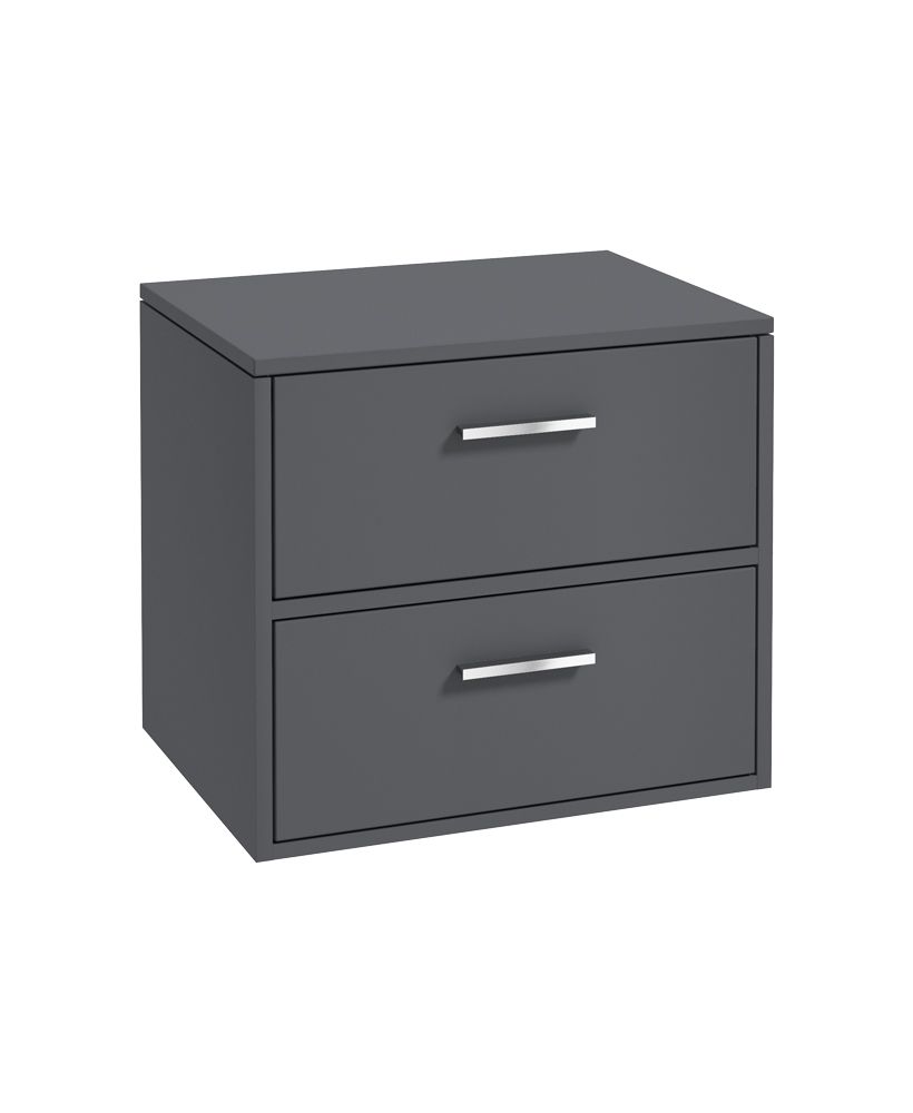 Finland Wall Hung 60Cm Two Drawer Countertop Unit Matt Midnight Grey-Chrome Handles