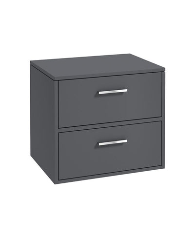 Finland Wall Hung 60Cm Two Drawer Countertop Unit Matt Midnight Grey-Chrome Handles