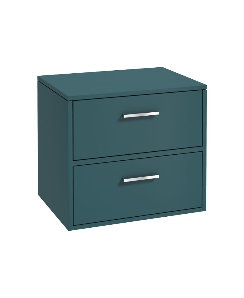 Finland Wall Hung 60Cm Two Drawer Countertop Unit Matt Ocean Blue-Chrome Handles