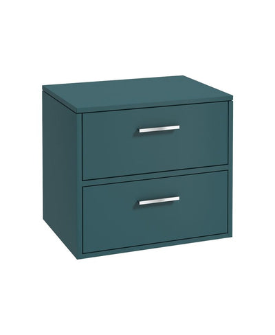 Finland Wall Hung 60Cm Two Drawer Countertop Unit Matt Ocean Blue-Chrome Handles