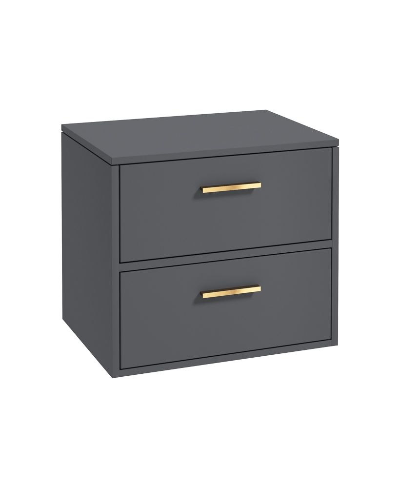 Finland Wall Hung 60Cm Two Drawer Countertop Unit Matt Midnight Grey-Gold Handles