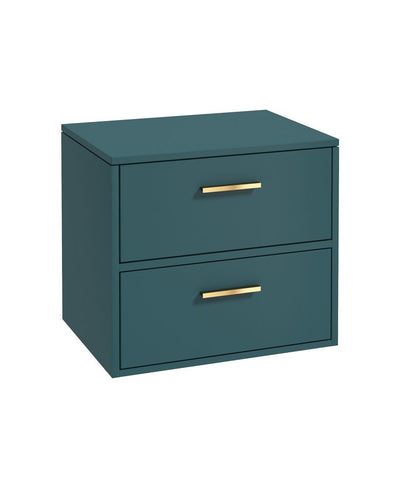 Finland Wall Hung 60Cm Two Drawer Countertop Unit Matt Ocean Blue-Gold Handles