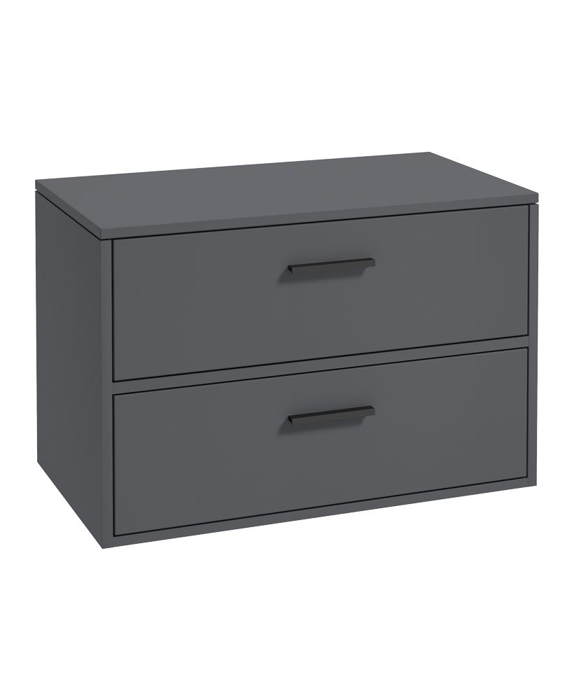 Finland Wall Hung 80Cm Two Drawer Countertop Unit Matt Midnight Grey-Black Handles