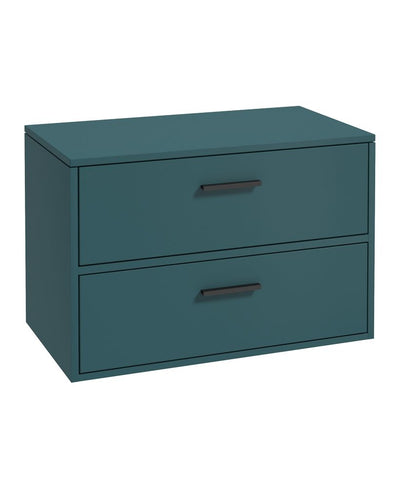 Finland Wall Hung 80Cm Two Drawer Countertop Unit Matt Ocean Blue-Black Handles