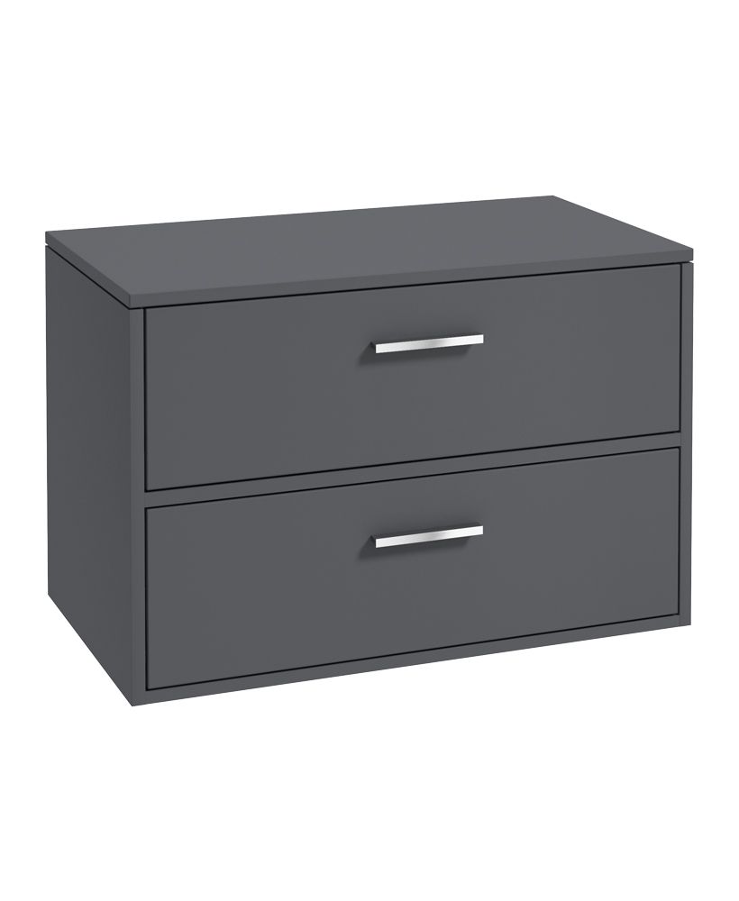 Finland Wall Hung 80Cm Two Drawer Countertop Unit Matt Midnight Grey-Chrome Handles