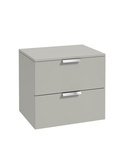 Stockholm Wall Hung 60Cm Two Drawer Countertop Unit Matt Arctic Grey-Brushed Chrome Handles