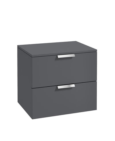 Stockholm Wall Hung 60Cm Two Drawer Countertop Unit Matt Midnight Grey-Brushed Chrome Handles