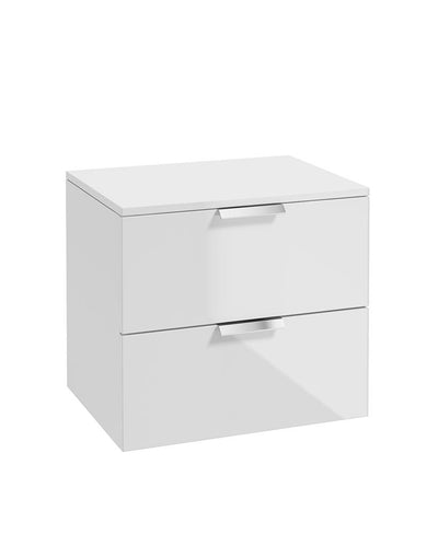 Stockholm Wall Hung 60Cm Two Drawer Countertop Unit Gloss White-Brushed Chrome Handles