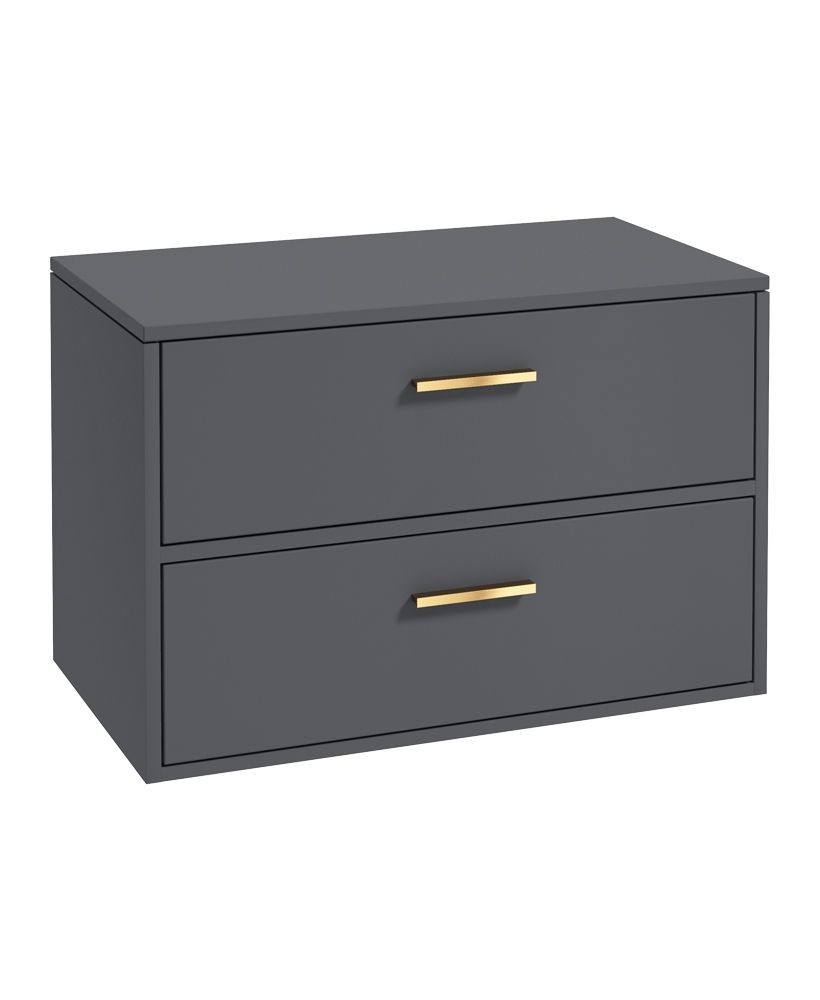 Finland Wall Hung 80Cm Two Drawer Countertop Unit Matt Midnight Grey-Gold Handles