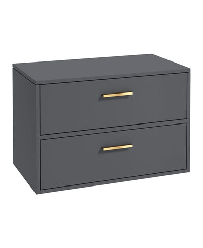 Finland Wall Hung 80Cm Two Drawer Countertop Unit Matt Midnight Grey-Gold Handles