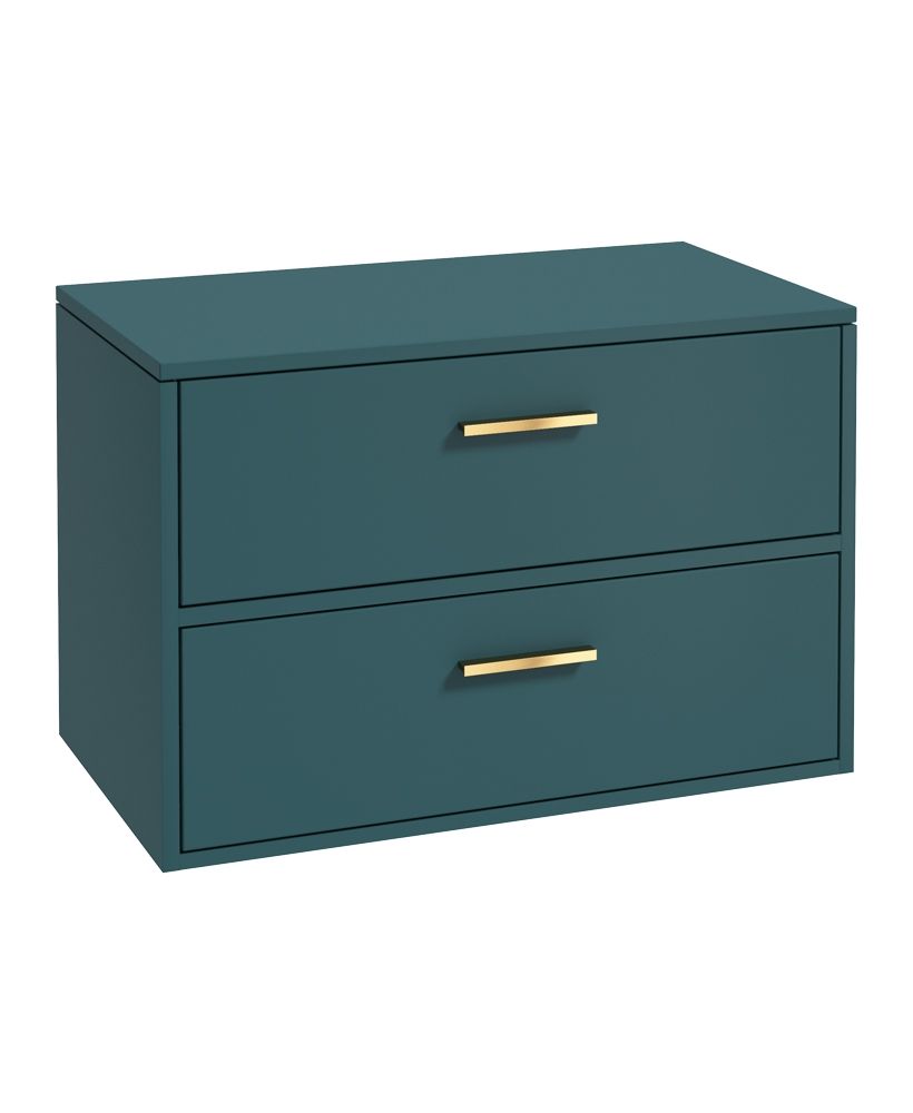 Finland Wall Hung 80Cm Two Drawer Countertop Unit Matt Ocean Blue-Gold Handles