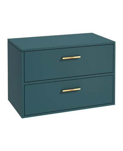 Finland Wall Hung 80Cm Two Drawer Countertop Unit Matt Ocean Blue-Gold Handles