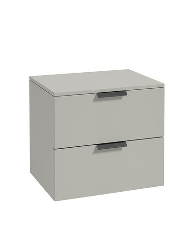 Stockholm Wall Hung 60Cm Two Drawer Countertop Unit Matt Arctic Grey-Matt Black Handles