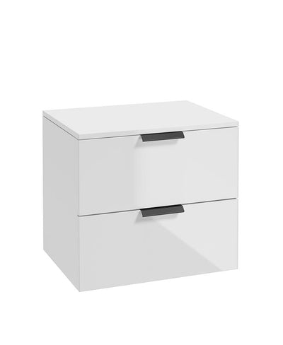 Stockholm Wall Hung 60Cm Two Drawer Countertop Unit Gloss White-Matt Black Handles