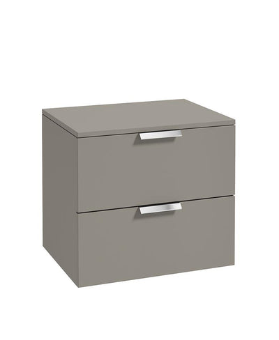 Stockholm Wall Hung 60Cm Two Drawer Countertop Unit Matt Khaki-Brushed Chrome Handles