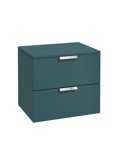 Stockholm Wall Hung 60Cm Two Drawer Countertop Unit Matt Ocean Blue-Brushed Chrome Handles
