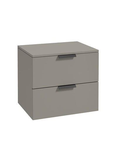 Stockholm Wall Hung 60Cm Two Drawer Countertop Unit Matt Khaki-Matt Black Handles