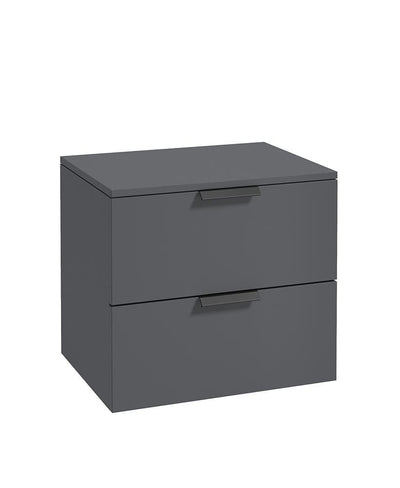 Stockholm Wall Hung 60Cm Two Drawer Countertop Unit Matt Midnight Grey-Matt Black Handles