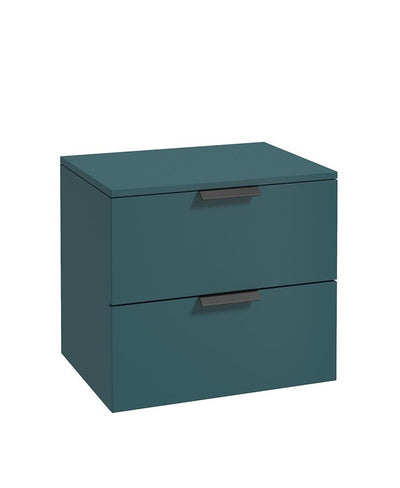 Stockholm Wall Hung 60Cm Two Drawer Countertop Unit Matt Ocean Blue-Matt Black Handles