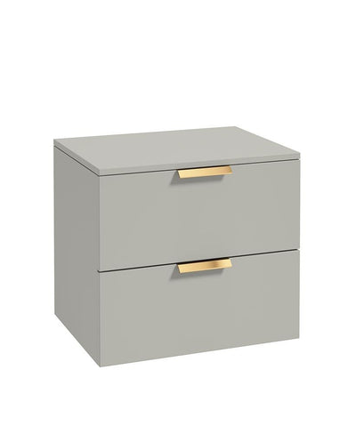 Stockholm Wall Hung 60Cm Two Drawer Countertop Unit Matt Arctic Grey-Brushed Gold Handles