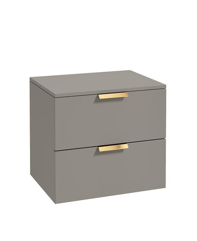 Stockholm Wall Hung 60Cm Two Drawer Countertop Unit Matt Khaki-Brushed Gold Handles