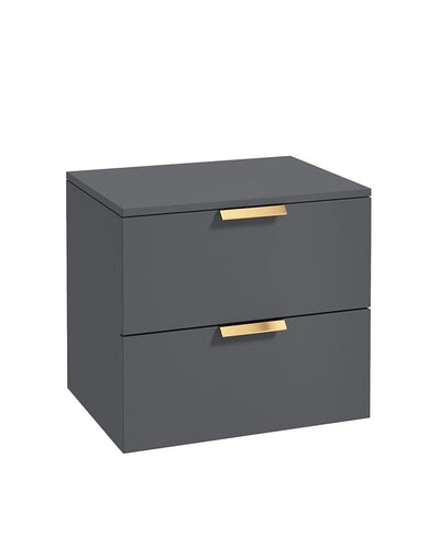 Stockholm Wall Hung 60Cm Two Drawer Countertop Unit Matt Midnight Grey-Brushed Gold Handles
