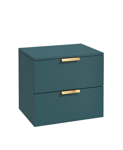 Stockholm Wall Hung 60Cm Two Drawer Countertop Unit Matt Ocean Blue-Brushed Gold Handles