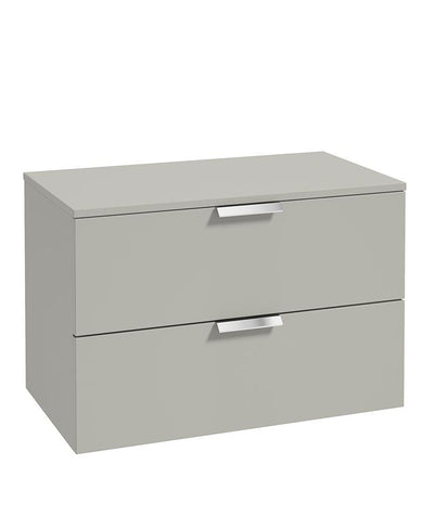 Stockholm Wall Hung 80Cm Two Drawer Countertop Unit Matt Arctic Grey-Brushed Chrome Handles