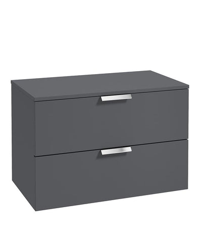 Stockholm Wall Hung 80Cm Two Drawer Countertop Unit Matt Midnight Grey-Brushed Chrome Handles