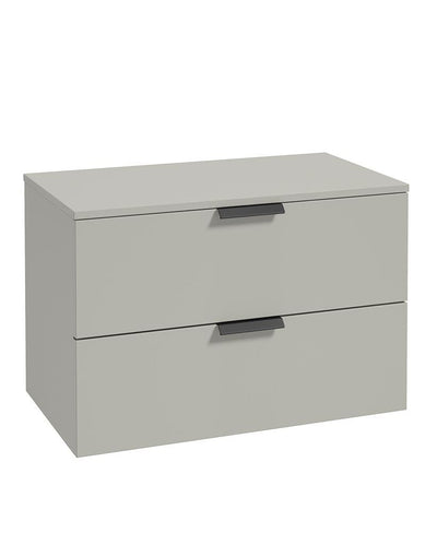 Stockholm Wall Hung 80Cm Two Drawer Countertop Unit Matt Arctic Grey-Matt Black Handles